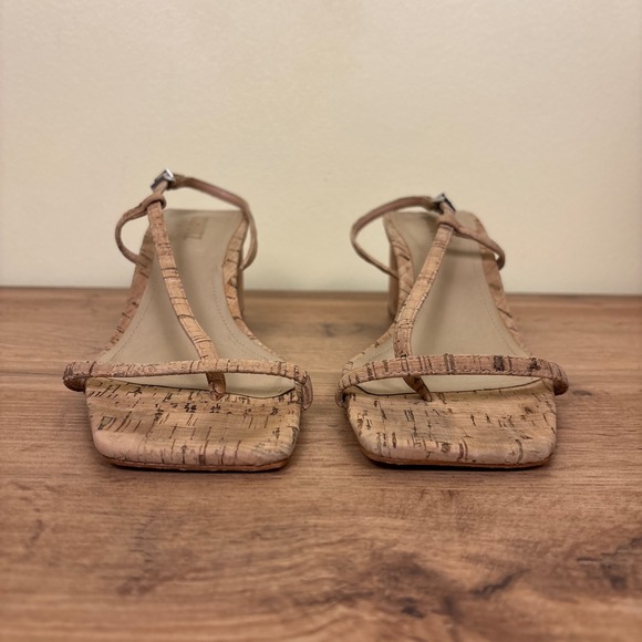 SCHUTZ Heloise Mid Block Sandal Size 9.5 Beige Cork Square Toe Party Cocktail - Picture 7 of 12